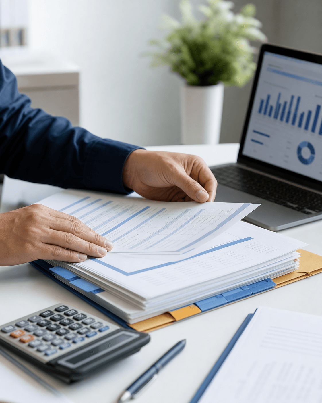 A servicing professional organizing loan documents and payment records
